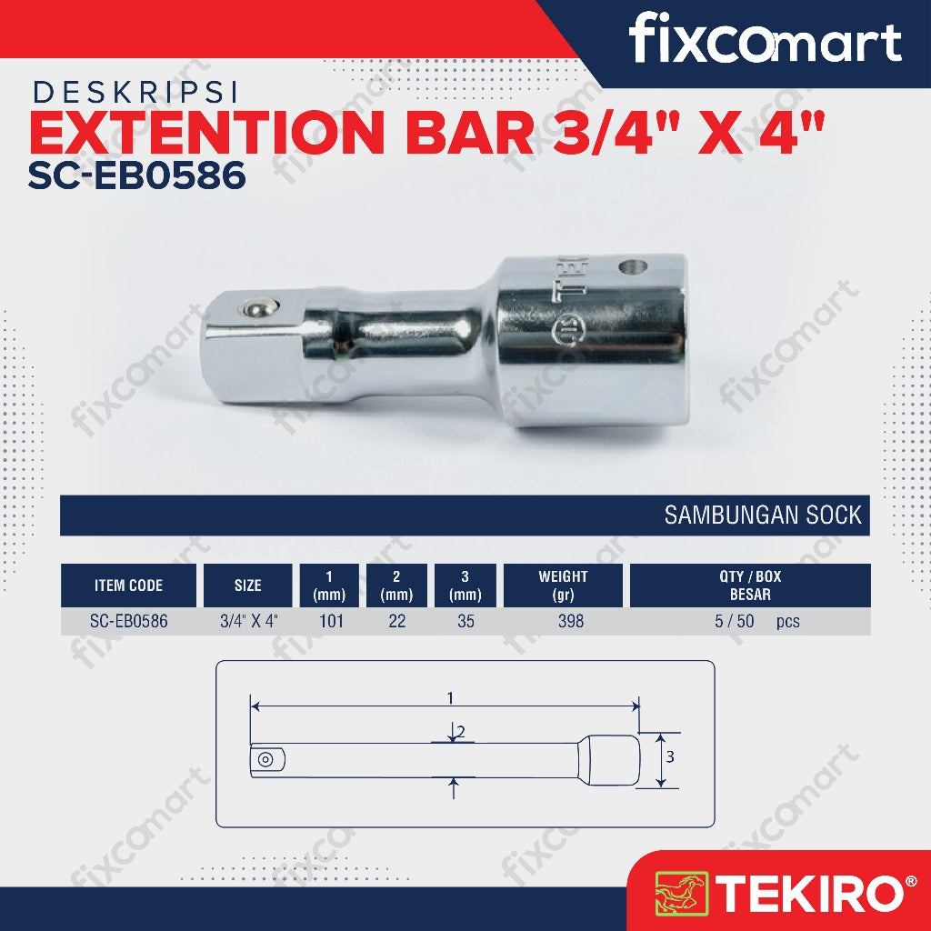 Tekiro Extention Bar 3/4 X 4 Inch / Tekiro Sambungan Mata Sock