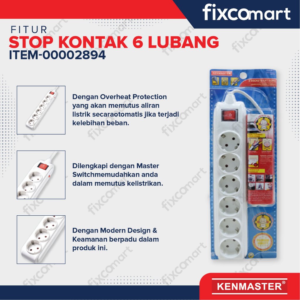 KENMASTER Stop Kontak 6 Socket/Lubang dengan Switch