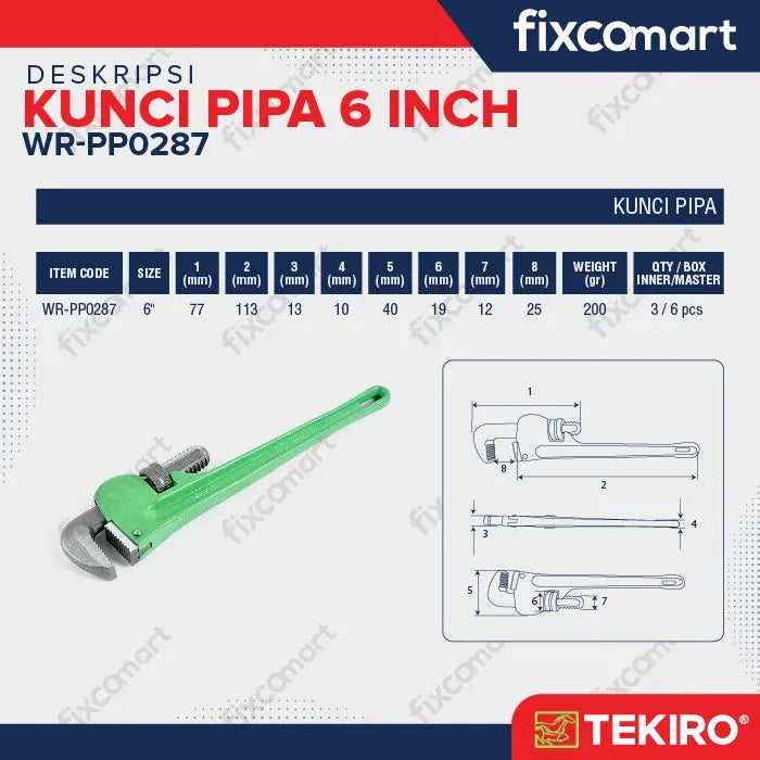 Tekiro Kunci Pipa 6 Inch / Tekiro Pipa Wrench FIXCOMART