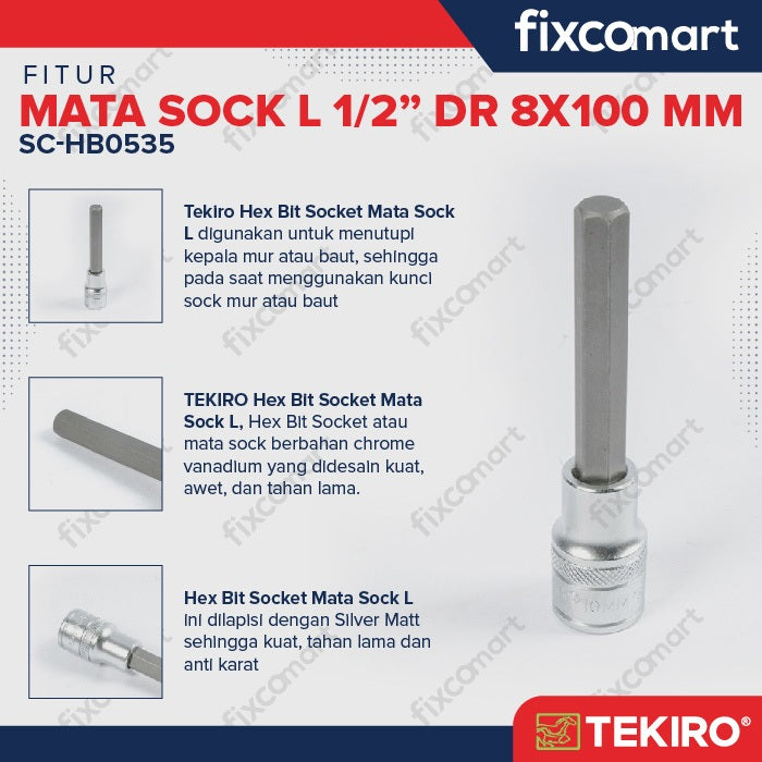 Tekiro Mata Sock L 1/2 Inch 8 X 100 Mm / Tekiro Hex Bit Socket