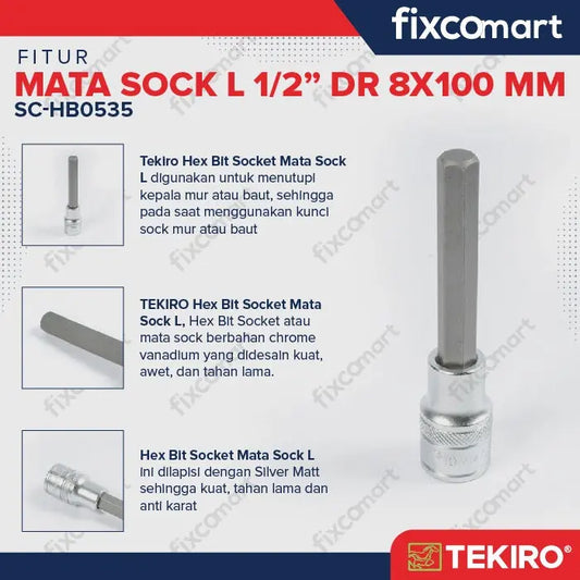 Tekiro Mata Sock L 1/2 Inch 8 X 100 Mm / Tekiro Hex Bit Socket FIXCOMART