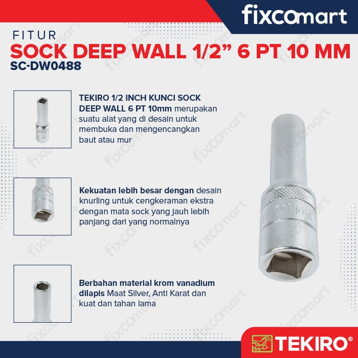 Tekiro Mata Sock Deep Wall 1/2 Inch 6Pt 10 Mm