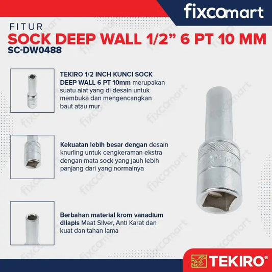 Tekiro Mata Sock Deep Wall 1/2 Inch 6Pt 10 Mm FIXCOMART