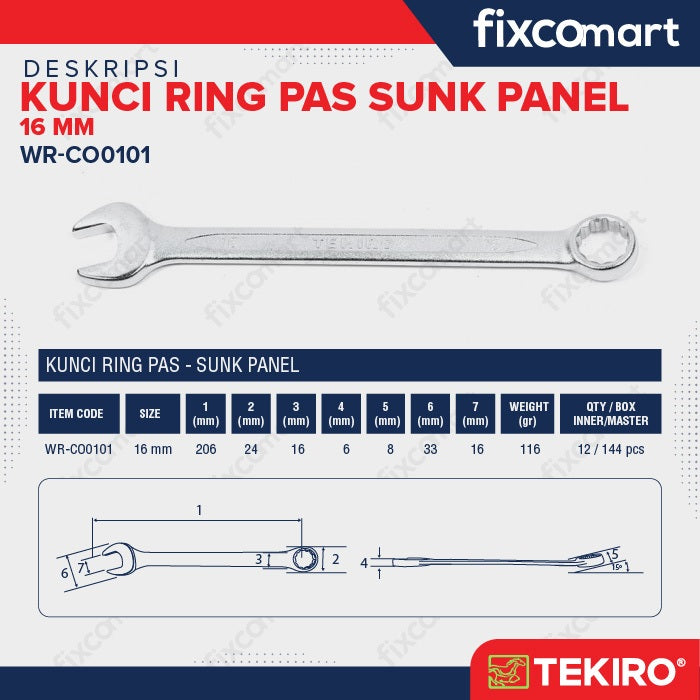 TEKIRO Kunci Ring Pas 16 Mm Sunk Panel