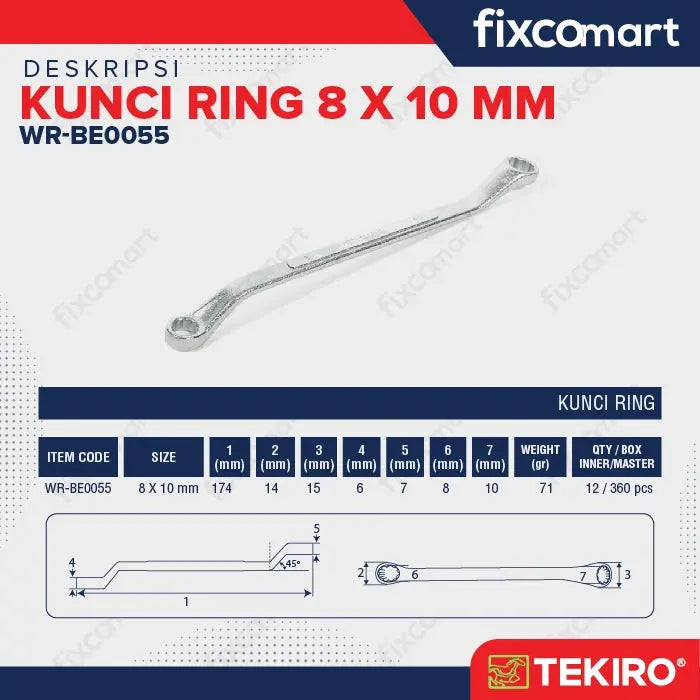 TEKIRO Kunci Ring 8 X 10 Mm FIXCOMART