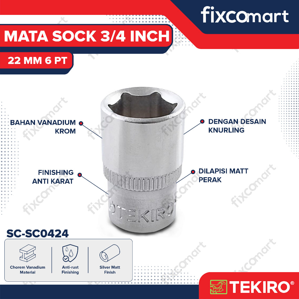 Tekiro Socket 3/4 inch 22 mm 6 PT / Mata Sock 3/4 Inch