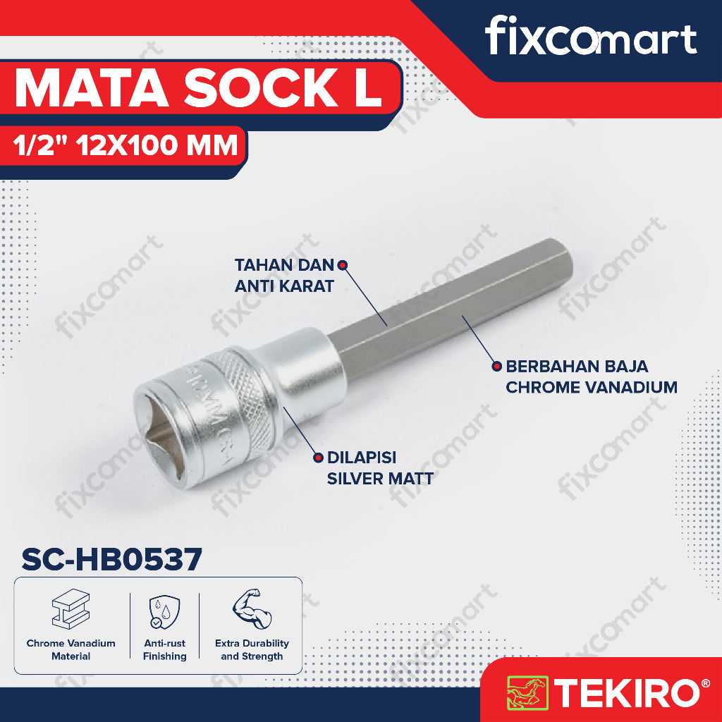 Tekiro Mata Sock L 1/2" 12X100 mm / Hex Bit Socket