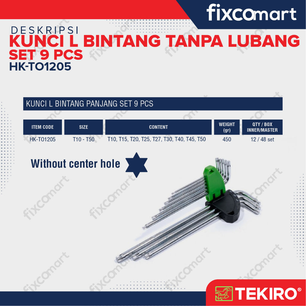 Tekiro Kunci L Set Torx 9 Pcs / Kunci L Bintang Set Tanpa Lubang