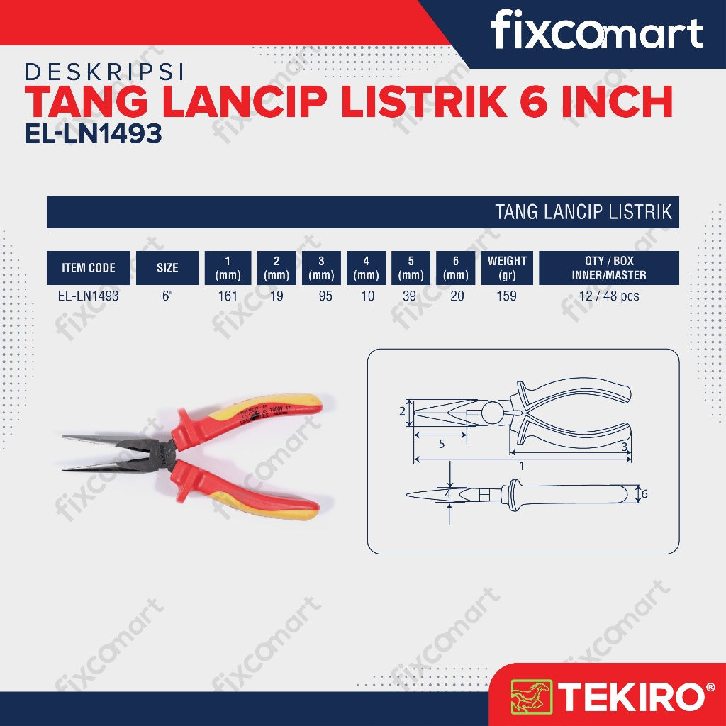 Tekiro Tang Lancip Listrik 6 Inch / Tekiro Tang Lancip Elektrik