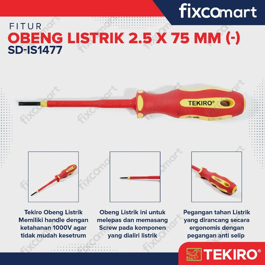 Tekiro Obeng Listrik (-) 2.3 X 75 Mm / Obeng Elektrik / Obeng Min FIXCOMART