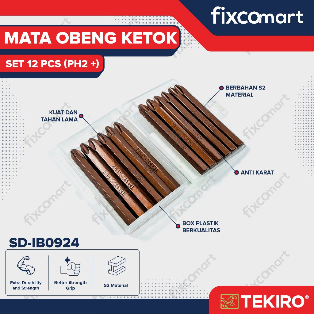 Tekiro Mata Obeng Ketok Set 12 Pcs Ph2 (+) / Tekiro Impact Driver Bits Set