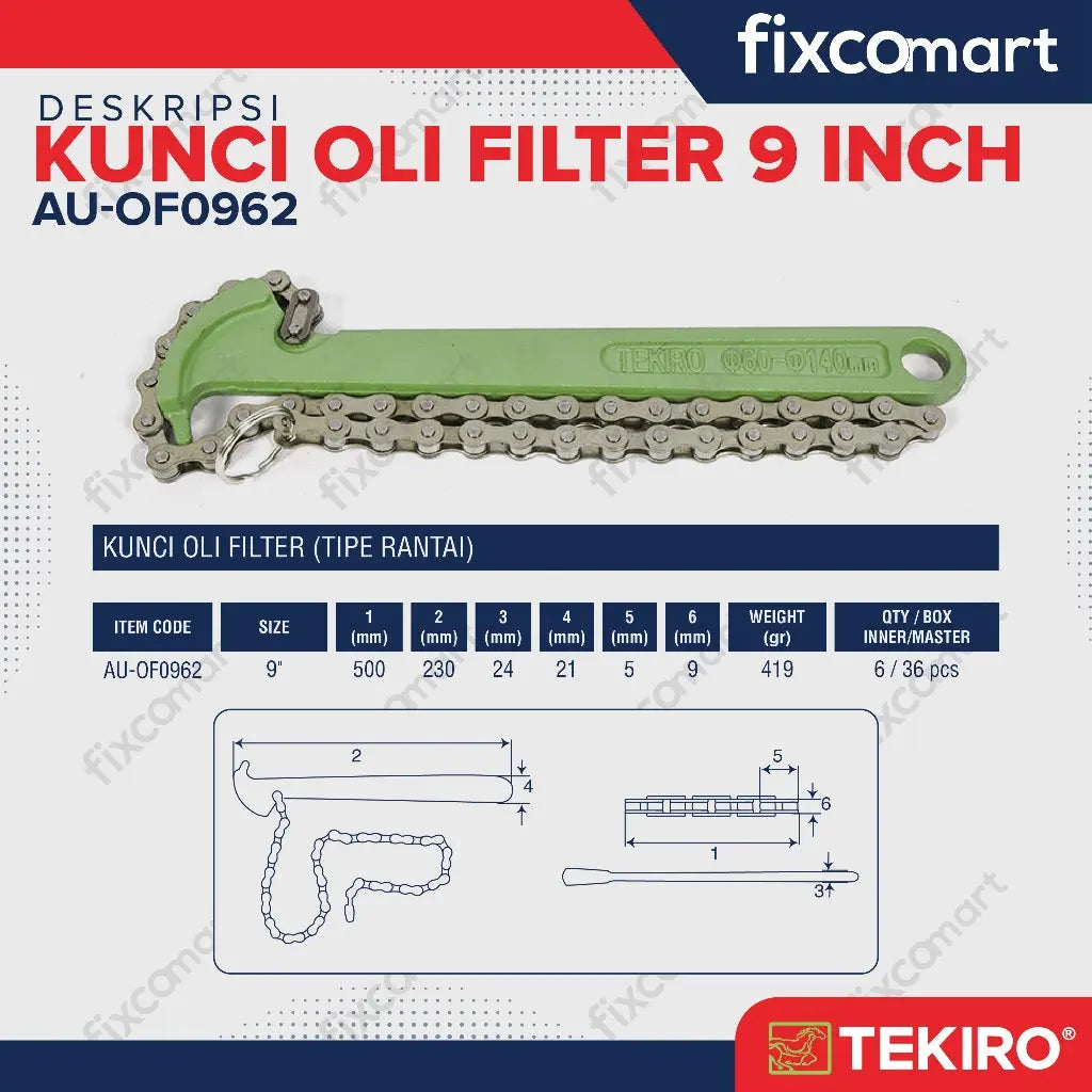 Tekiro Kunci Oil Filter Rantai 9 Inch / Oil Filter Wrench FIXCOMART