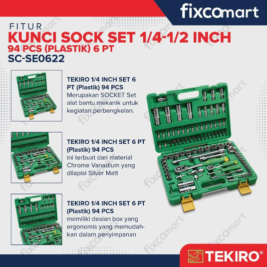 Tekiro Socket Set 1/4-1/2 Inch 94 Pcs 6PT / Tekiro Sock Set 94 Pcs FIXCOMART