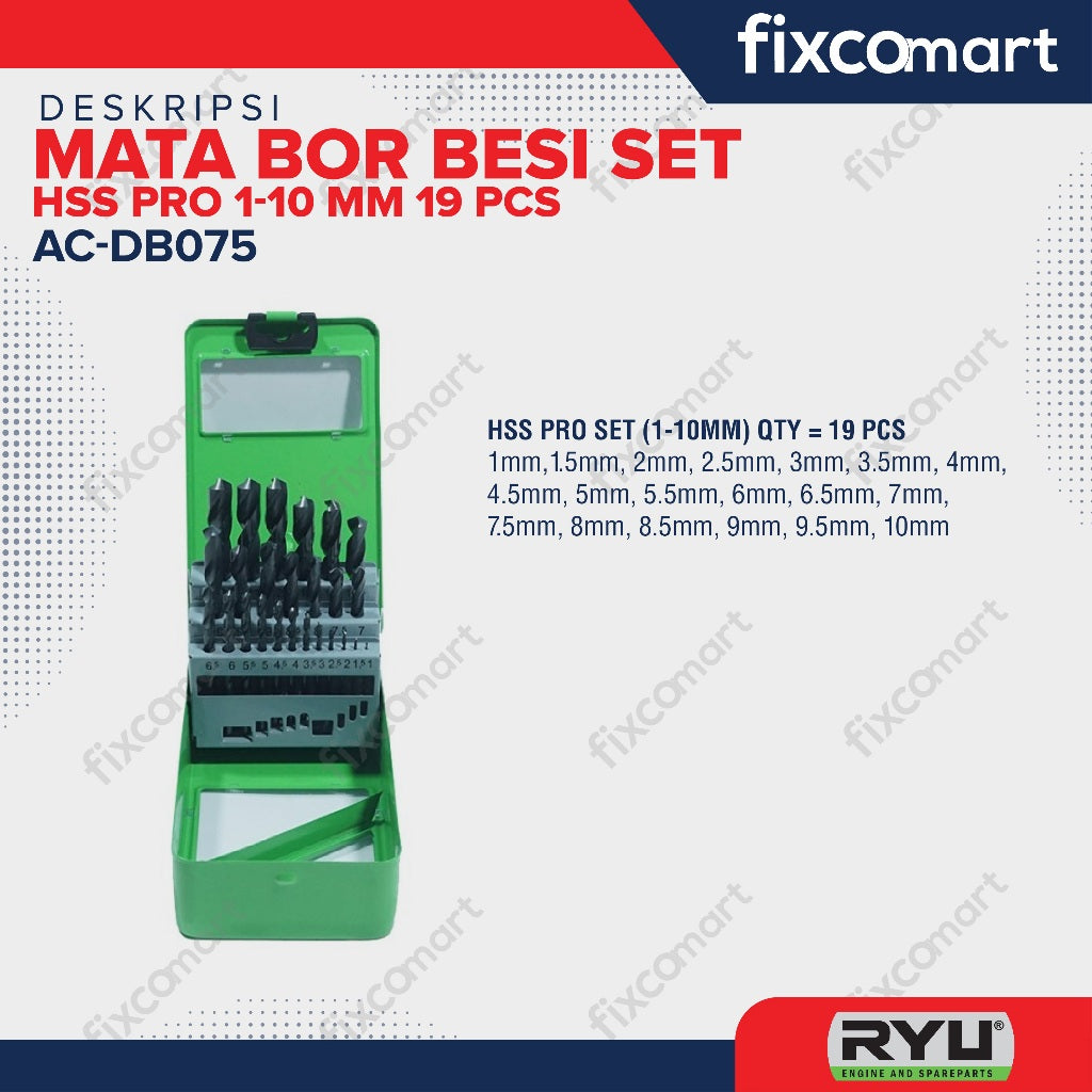 Ryu Hss Pro / Ryu Mata Bor Besi Set 1-10 Mm 19 Pcs