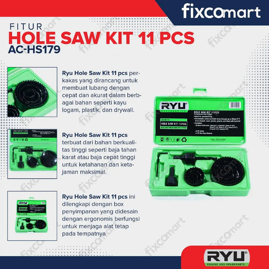RYU Hole Saw Kit 11 Pcs Hole Saw Kayu FIXCOMART