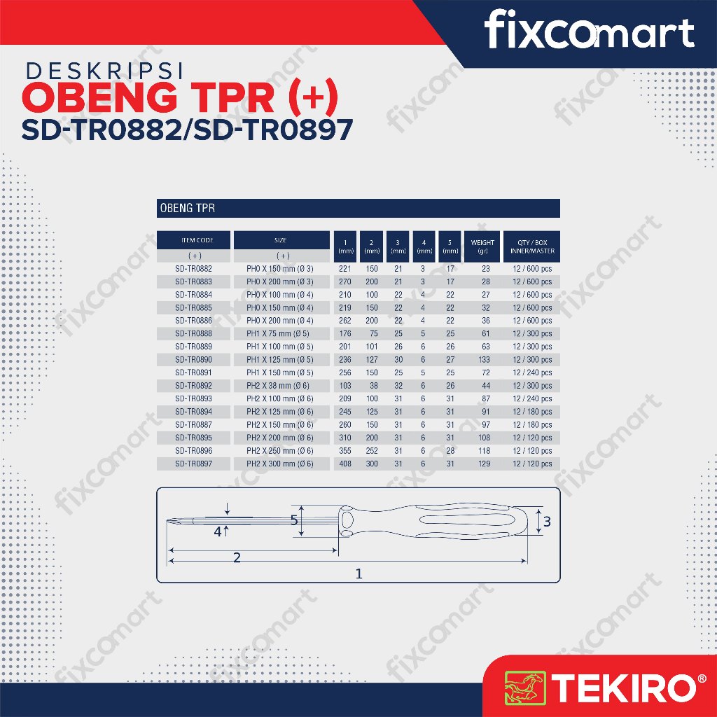 TEKIRO Obeng TPR (+) PH1 X 75 mm