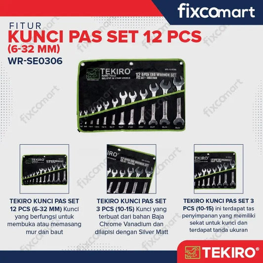 TEKIRO Open End Wrench / Kunci Pas Set 12 Pcs 6-32 mm FIXCOMART