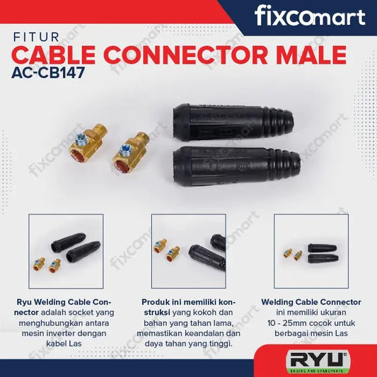 RYU Cable Connector Female / Male / Konektor Kabel Las 200 A - MALE FIXCOMART