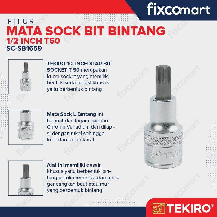 Tekiro Mata Sock Bit Bintang 1/2 Inch T50 - Tekiro Star Bit Socket