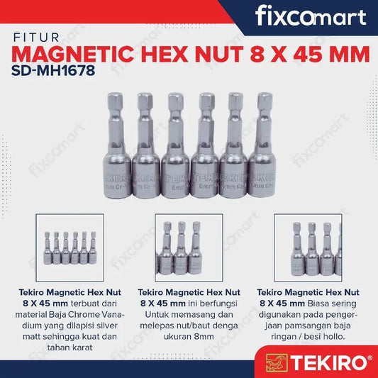 Tekiro Magnetic Hex Nut 8 X 45 mm / Kunci Baut Roofing FIXCOMART