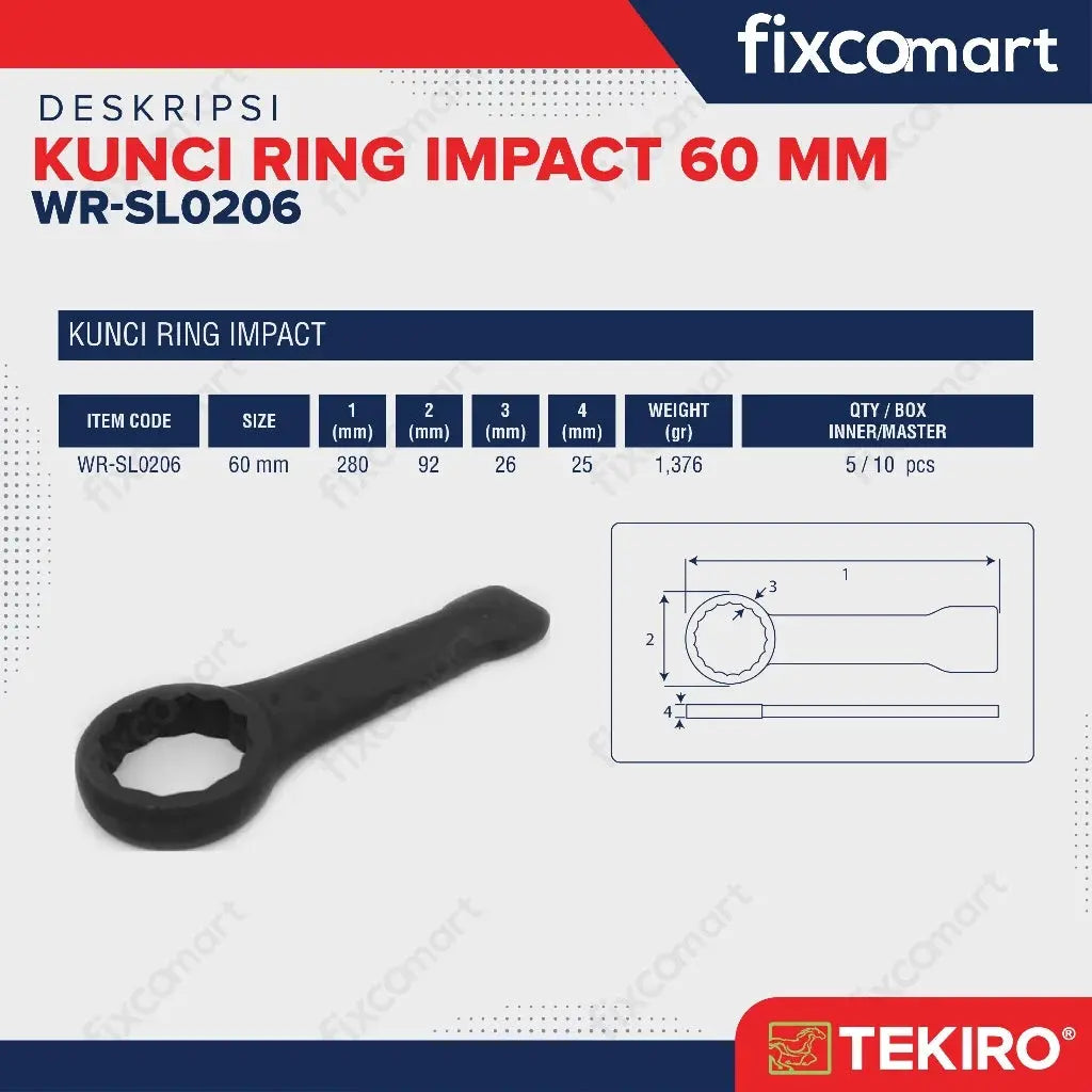 Tekiro Kunci Ring Impact 60 Mm / Tekiro Kunci Ring Pukul / Tekiro Slogging Wrench FIXCOMART