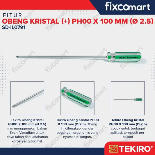 Tekiro Obeng In Line / Kristal (+) PH00 - PH0 (2.5 - 4 mm) FIXCOMART