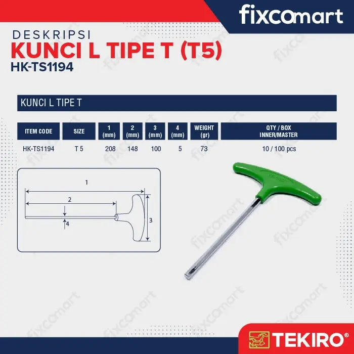 Tekiro T Shape Hex / Kunci L Model T5 FIXCOMART