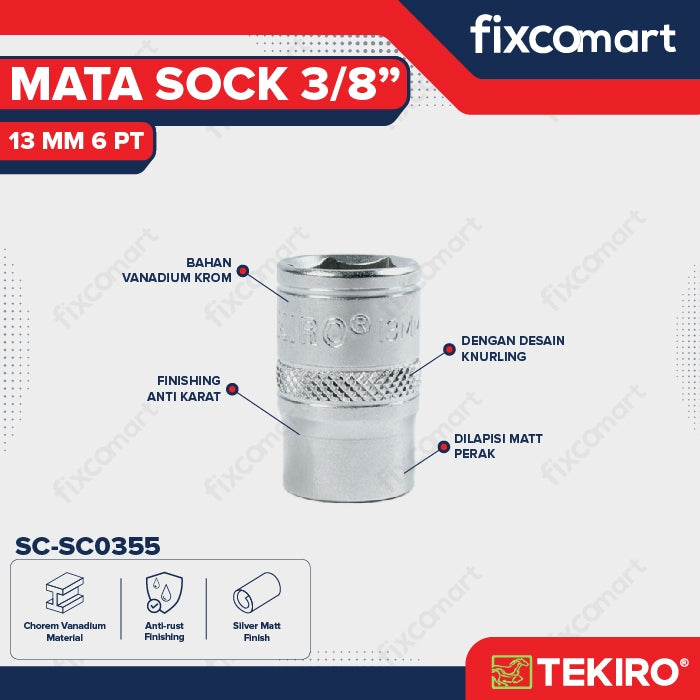 Tekiro Socket 3/8 inch 13 mm 6 PT / Mata Sock 3/8 Inch