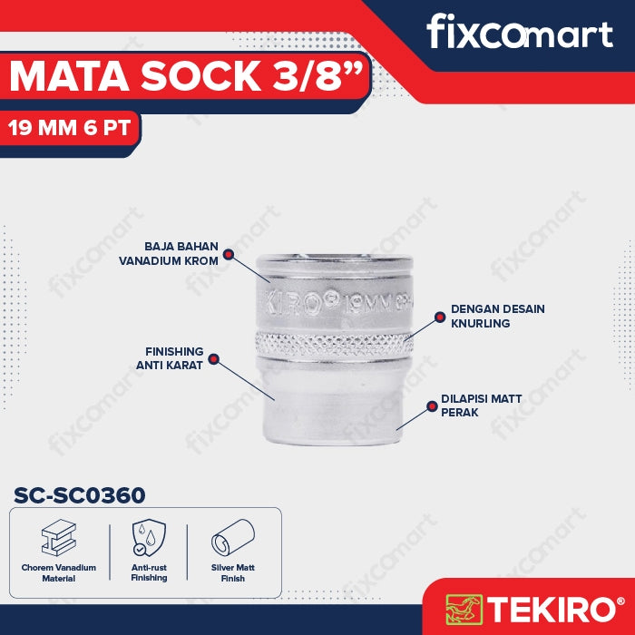 Tekiro Socket 3/8 inch 19 mm 6 PT / Mata Sock 3/8 Inch