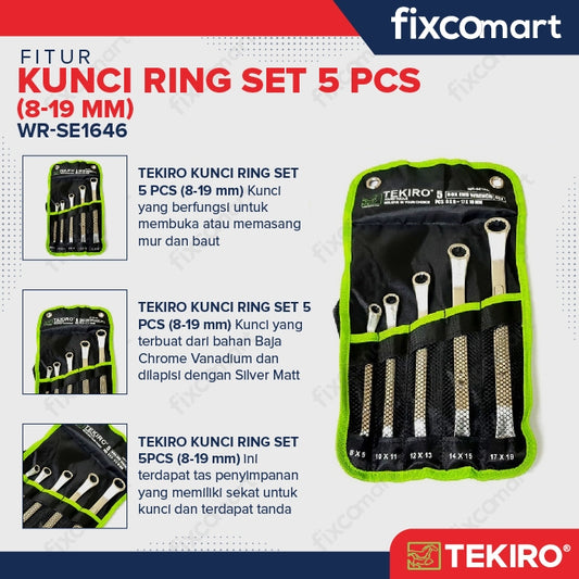 Tekiro Kunci Ring Set 5 Pcs (8-19 Mm) / Tekiro Box End Wrench Set