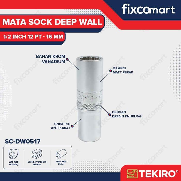 Tekiro Mata Sock Deep Wall 1/2 Inch 16 Mm (12Pt)