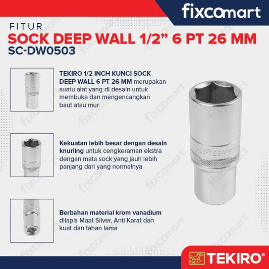 Tekiro Mata Sock Deep Wall 1/2 Inch 6PT 26 mm FIXCOMART