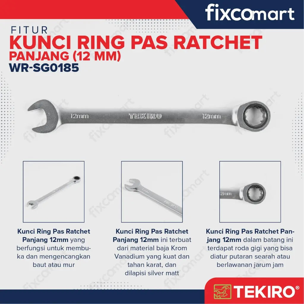 Tekiro Kunci Ring Pas Ratchet Panjang 12 Mm FIXCOMART