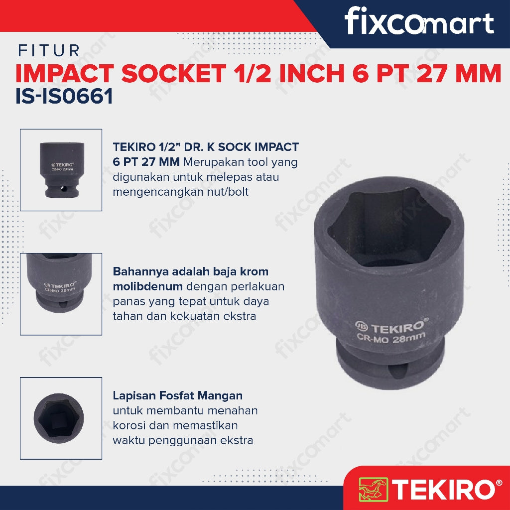 Tekiro Mata Sock Impact 1/2 Inch 27 Mm 6 Pt / Tekiro Socket Impact
