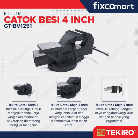 Tekiro Bench Vice 4 Inch / Tekiro Ragum Besi 4 Inch / Catok Besi FIXCOMART