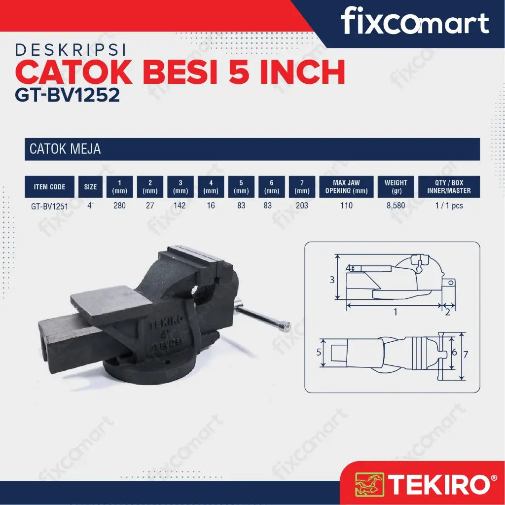 Tekiro Bench Vice 4 Inch / Tekiro Ragum Besi 4 Inch / Catok Besi FIXCOMART