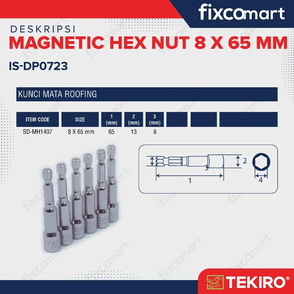 Tekiro Magnetic Hex Nut 8 X 65 mm / Kunci Roofing FIXCOMART