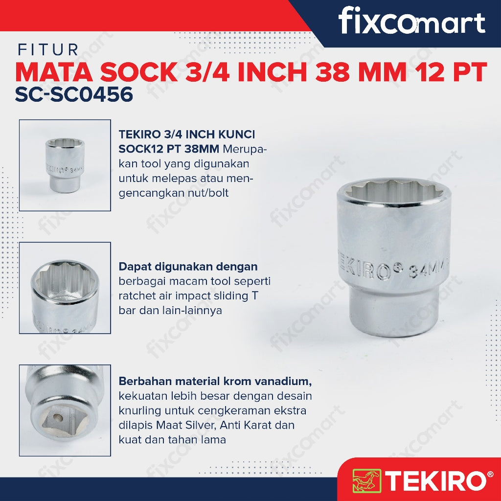 Tekiro Socket 3/4 inch 38 mm 12 PT / Mata Sock 3/4 Inch