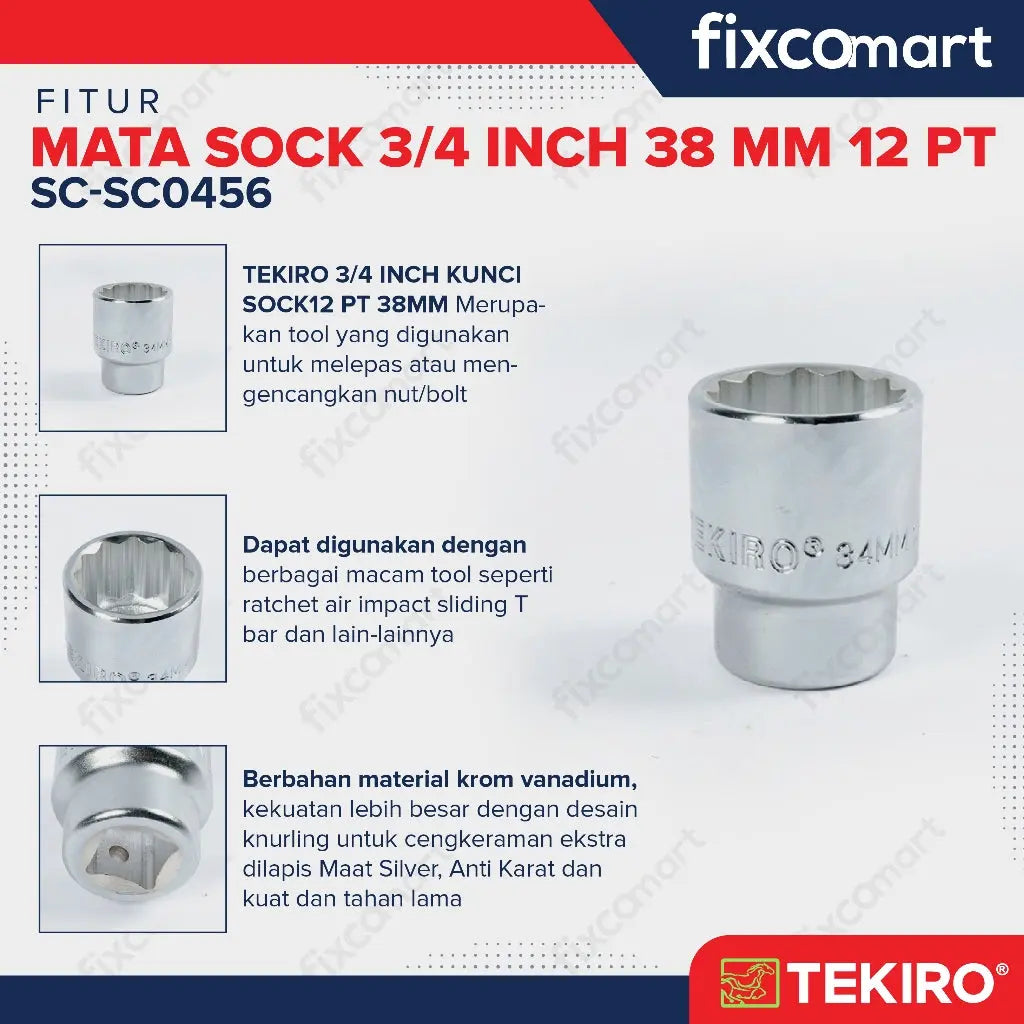 Tekiro Socket 3/4 inch 38 mm 12 PT / Mata Sock 3/4 Inch FIXCOMART