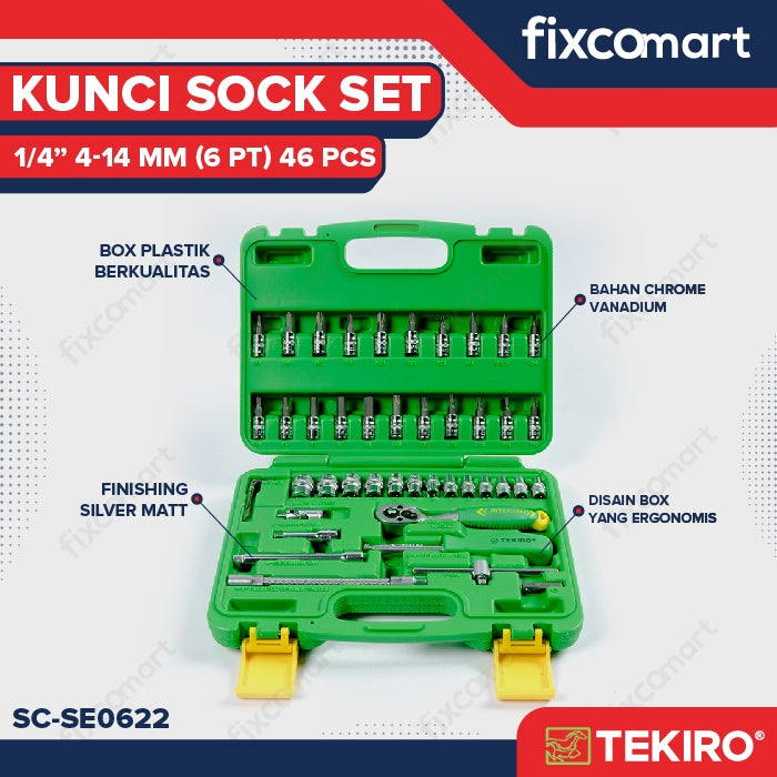 Tekiro Socket Set 1/4 Inch 46 Pcs (4-14 Mm) 6Pt / Tekiro Sock Set 46 Pcs