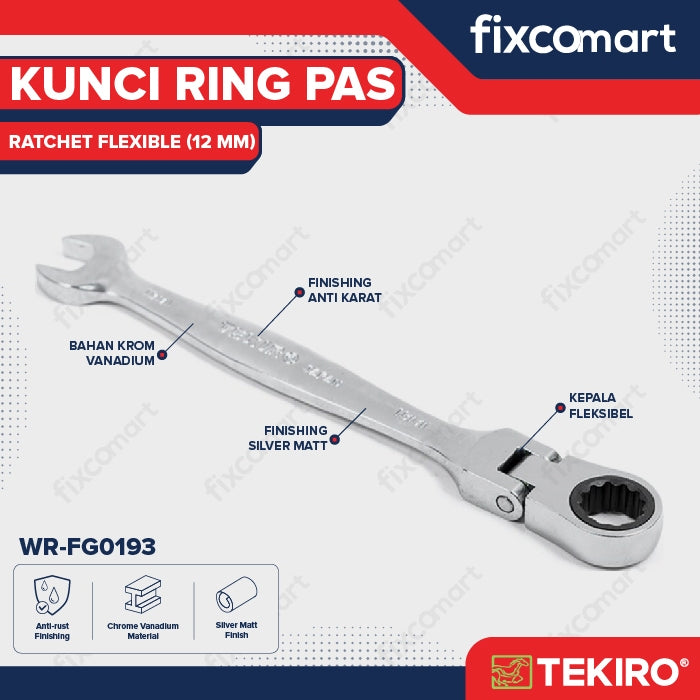 Tekiro Kunci Ring Pas Ratchet Flexible 12 Mm