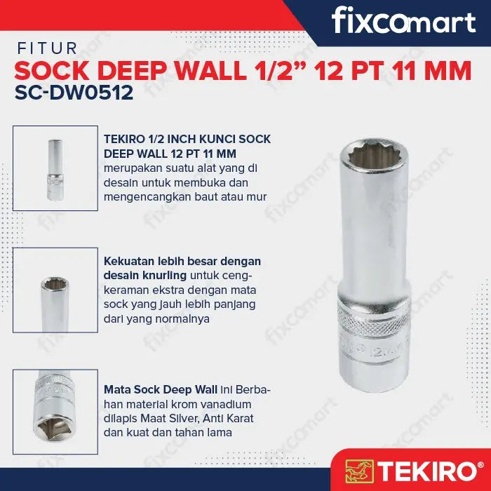 Tekiro Mata Sock Deep Wall 1/2 Inch 12PT 11 mm FIXCOMART