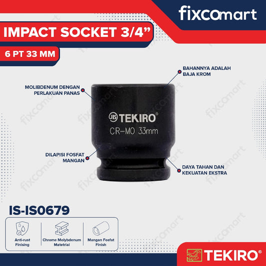 Tekiro Socket Impact 3/4 Inch 33 Mm 6 Pt / Mata Sock Impact