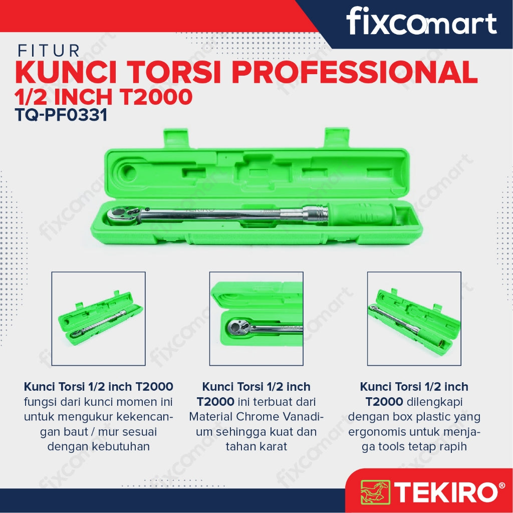 Tekiro Kunci Torsi Profesional 1/2 Inch 50-225 N.M (T2000) / Tekiro Kunci Momen / Kunci Torque