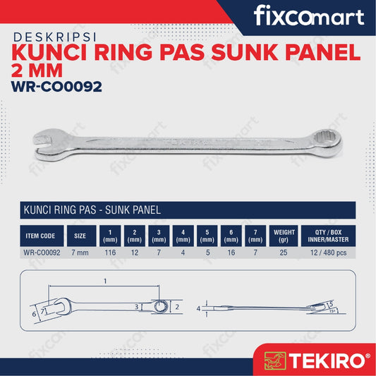 Tekiro Kunci Kombinasi Sunk Panel 7 mm / Kunci Ringpas