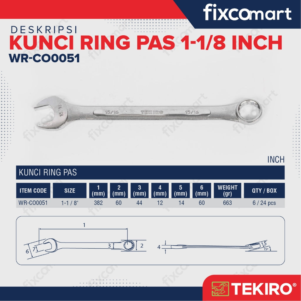 Tekiro Kunci Kombinasi 1 1/18 Inch / Kunci Ring Pas Inch