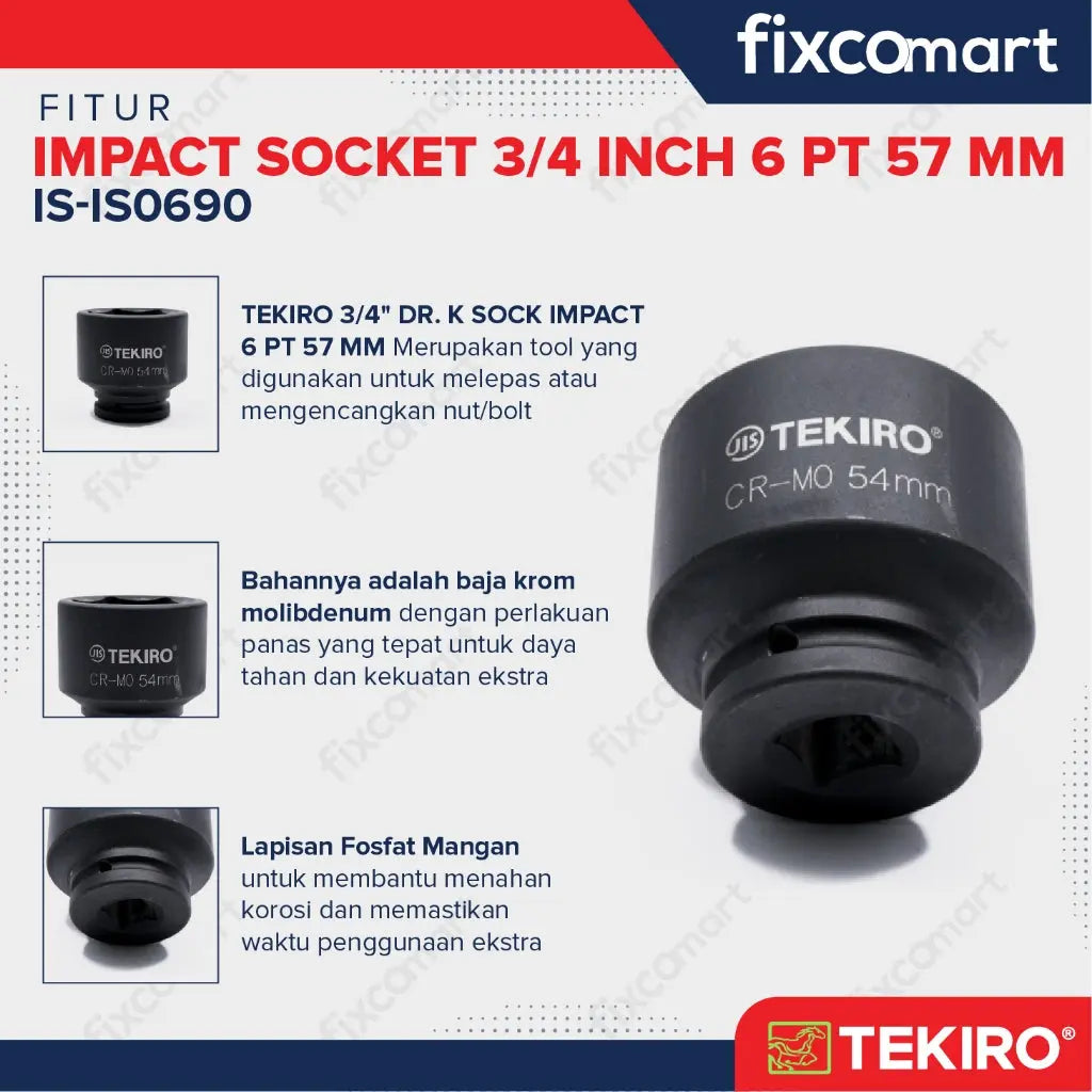 Tekiro Socket Impact 3/4 Inch 57 Mm 6 Pt / Mata Sock Impact FIXCOMART