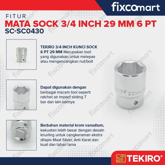 Tekiro Socket 3/4 inch 29 mm 6 PT / Mata Sock 3/4 Inch FIXCOMART
