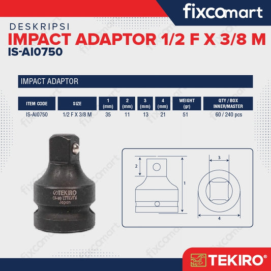 Tekiro Adaptor Impact 1/2 F X 3/8 M / Tekiro Sambungan Mata Sock Impact