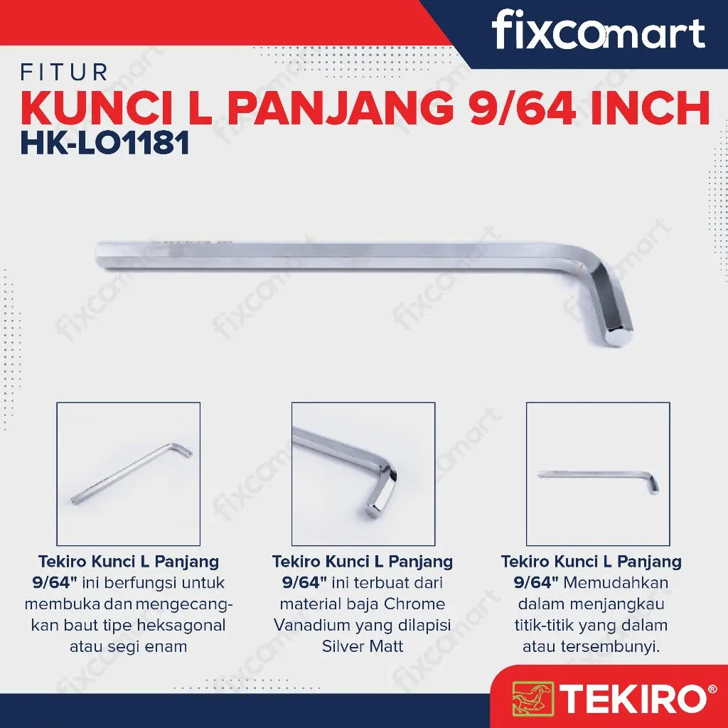 Tekiro Kunci L Panjang 9/64 inch / Hex Key Long FIXCOMART
